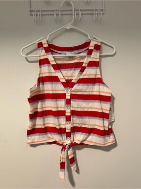 NWT Ten Sixty Sherman Red, White & Orange Striped Tie-Front Tank
